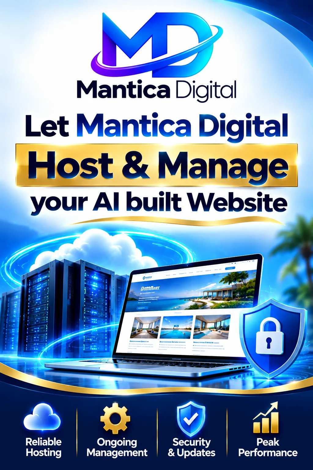 Let Mantica Digital Host & Manage your AI built Website — reliable hosting, ongoing management, security and updates, peak performance