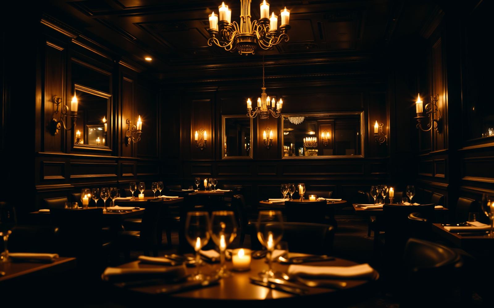 Candlelit fine dining room at Grand Restaurant