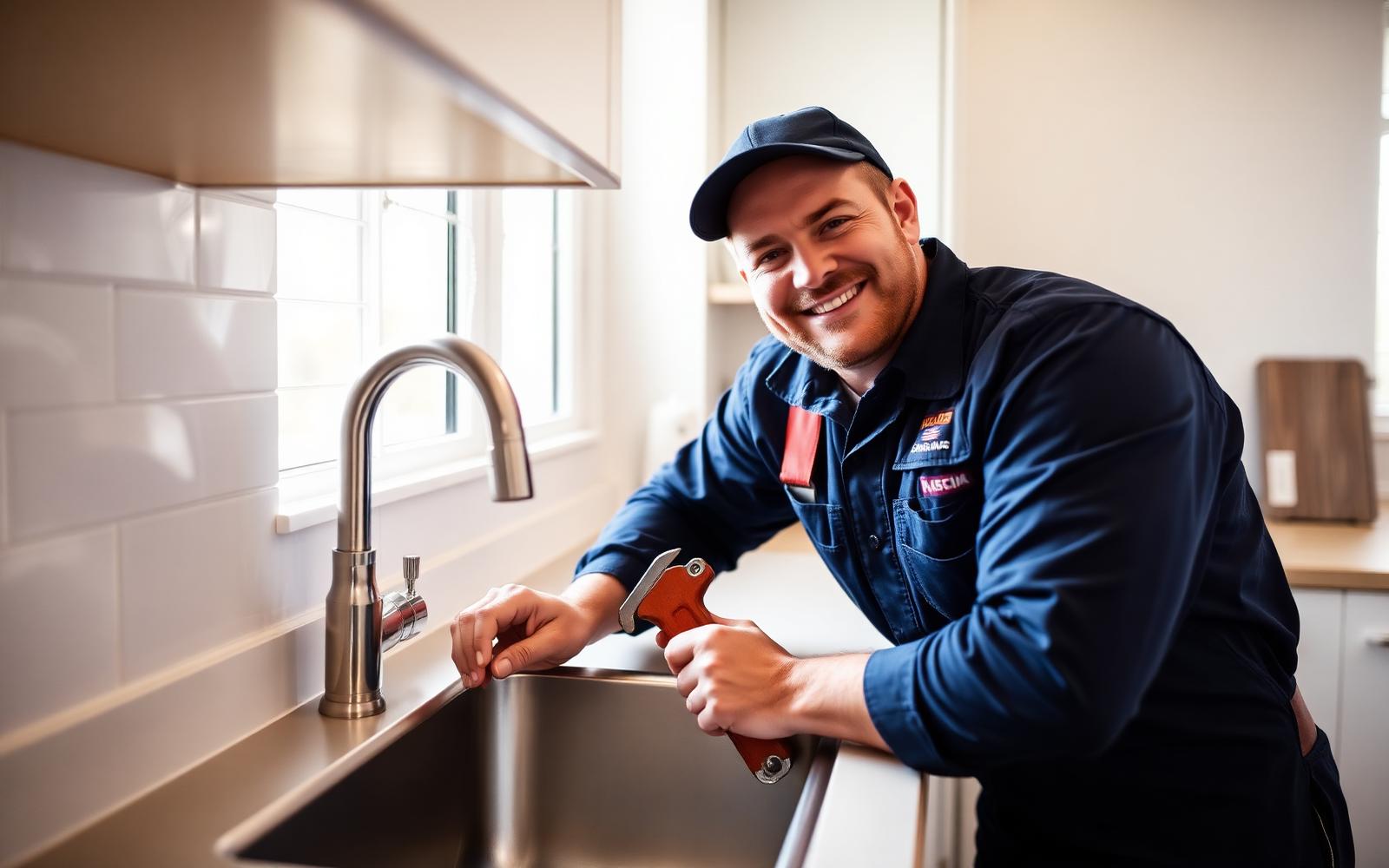 Licensed plumber repairing a kitchen sink