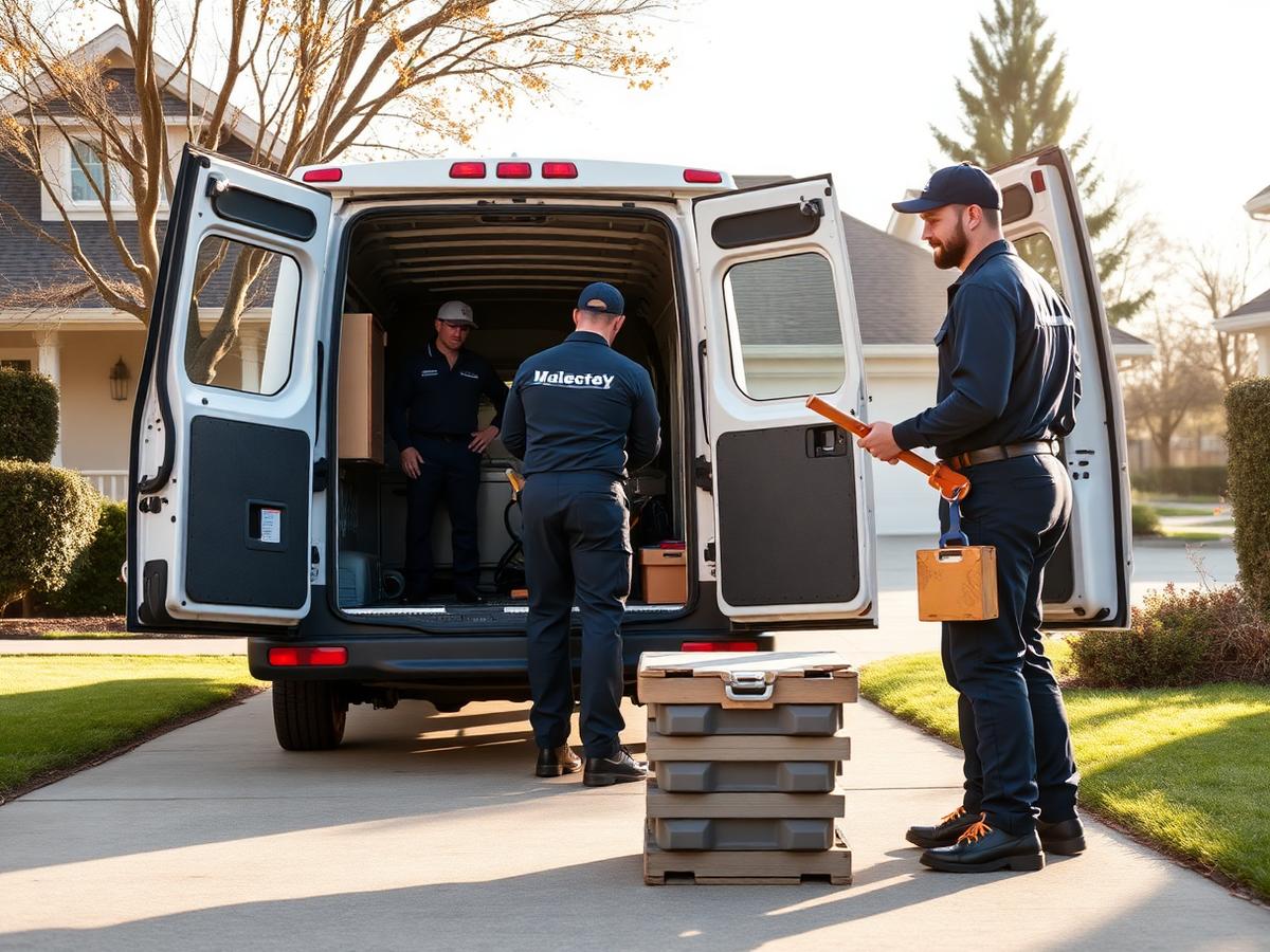 Crew unloading a service van