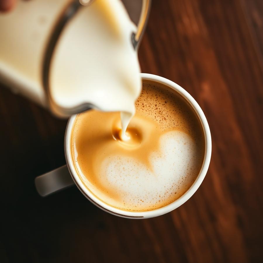 Milk being poured into a latte
