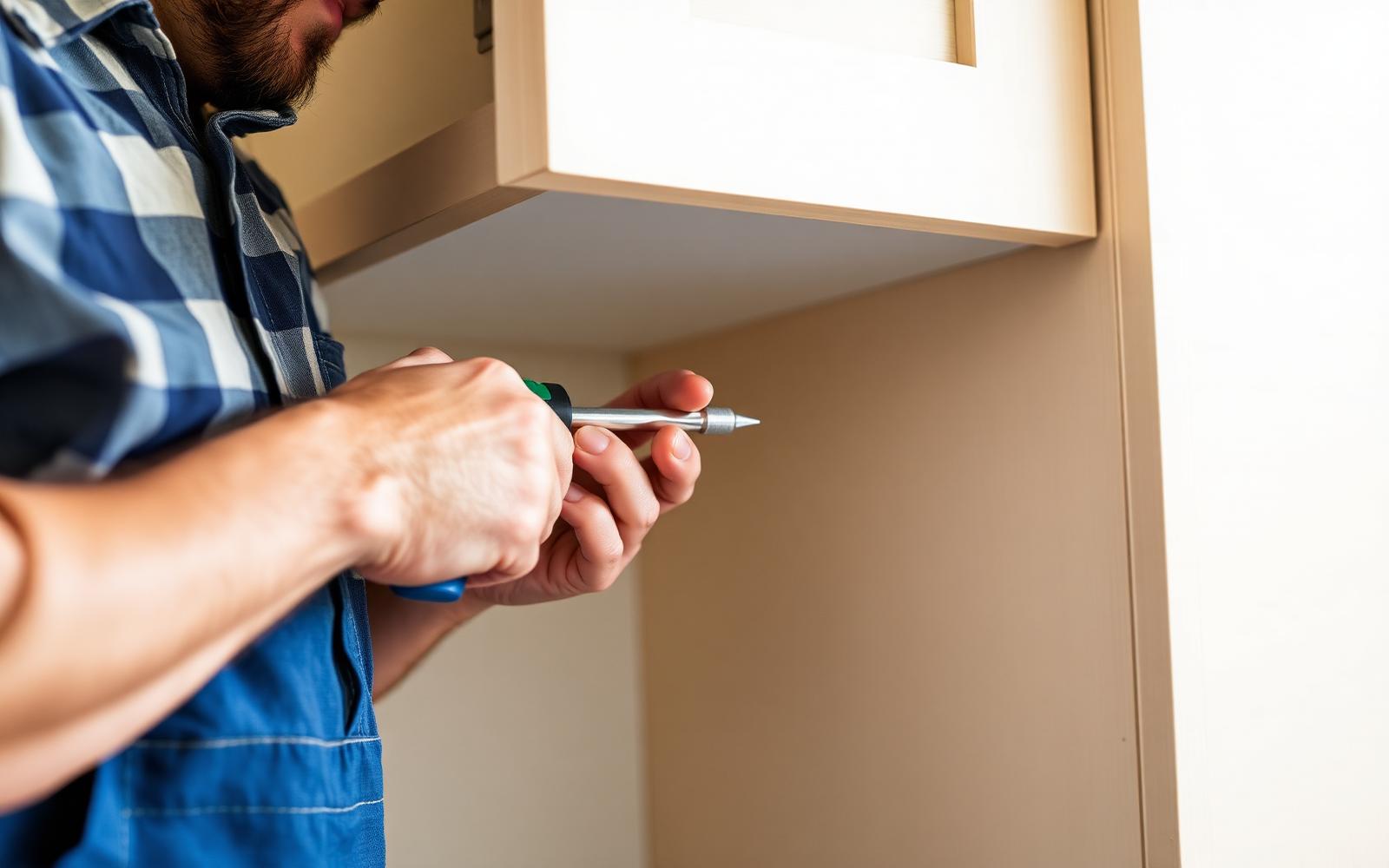 Handyman repairing a cabinet