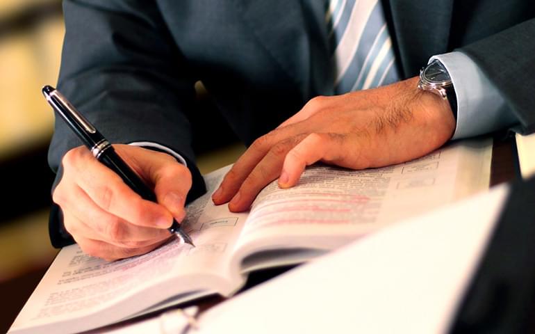 Attorneys reviewing case documents