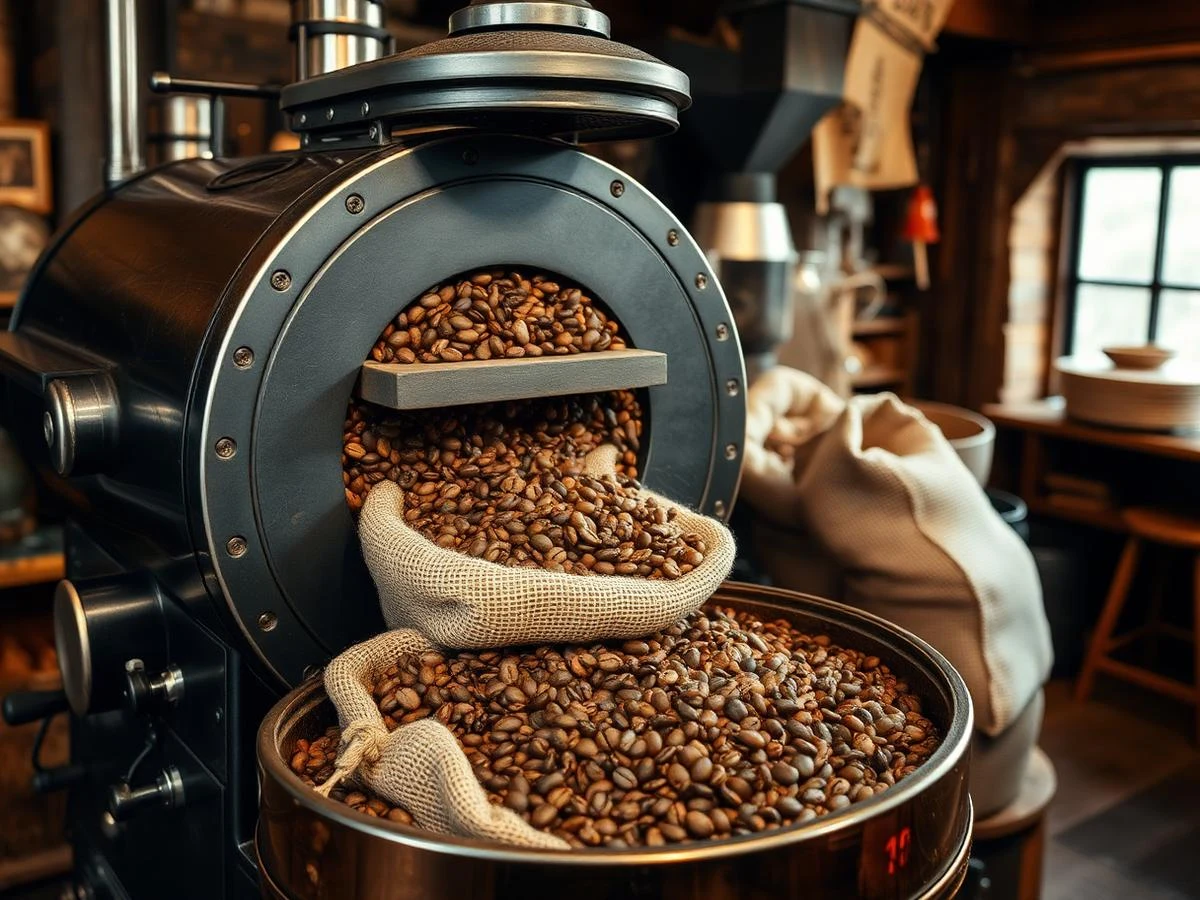 Roasting drum mid-batch