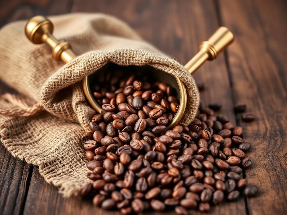 Fresh-roasted beans and brass scoop