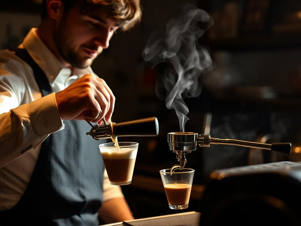 Barista steaming milk
