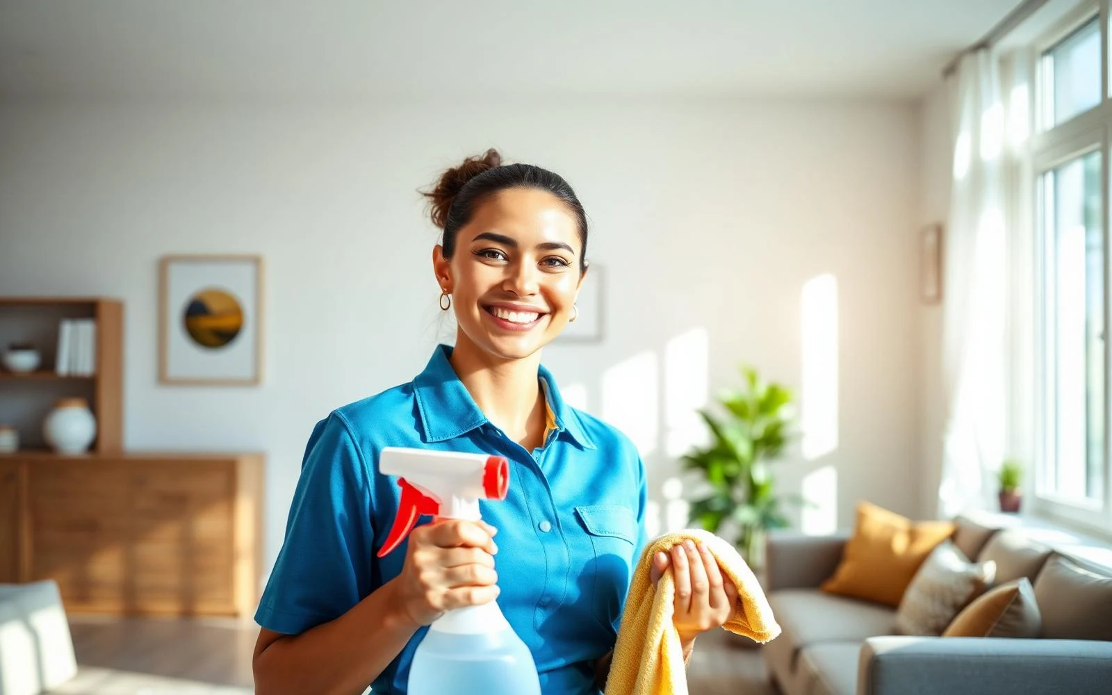 Home cleaner in a bright living room